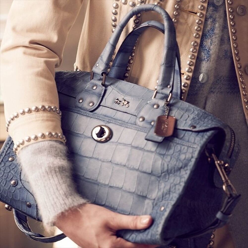 SOLD Coach Rhyder Limited Edition rare dusty blue Croc Embossed Denim Leather - Picture 9 of 16